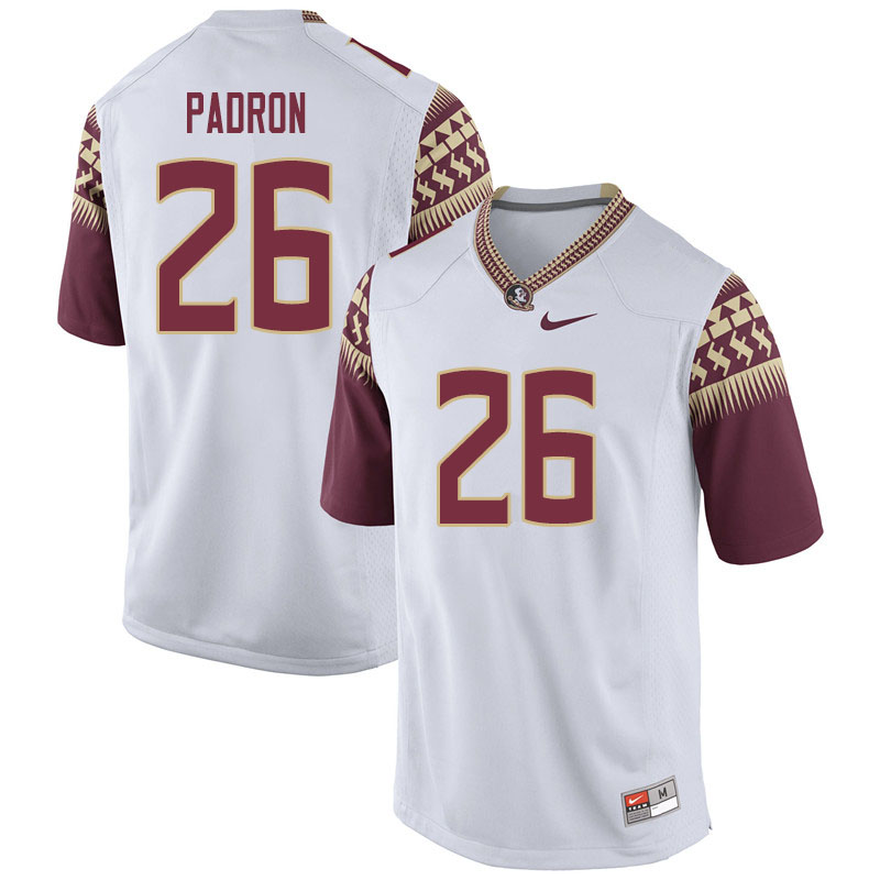 Youth #26 Fernando Padron Florida State Seminoles College Football Jerseys Sale-White - Click Image to Close